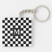 Custom Initial, Black White Checkered Keychain Schlüsselanhänger (Rückseite)