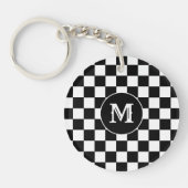 Custom Initial, Black White Checkered Keychain Schlüsselanhänger (Vorderseite)