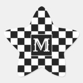 Custom Initial Black White Checkered Star Sticker (Vorderseite)