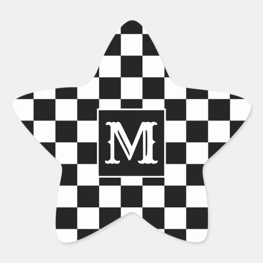 Custom Initial Black White Checkered Star Sticker (Vorderseite)