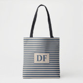 Custom Initial Blue/Vanilla Stripes Tote Beutel Tasche (Vorderseite)
