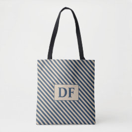 Custom Initial Blue/Vanilla Stripes Tote Beutel Tasche