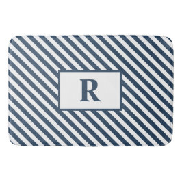 Custom Initial Blue/White Stripes Bath Mat Badematte