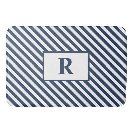 Custom Initial Blue/White Stripes Bath Mat Badematte (Vorderseite)