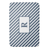 Custom Initial Blue/White Stripes Bath Mat Badematte (Vorderseite Vertikal)