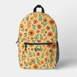 Custom Initial Boho Floral Bedruckter Rucksack