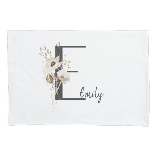 Custom Initial D Black & White Wild Blume Kissenbezug (Vorderseite)