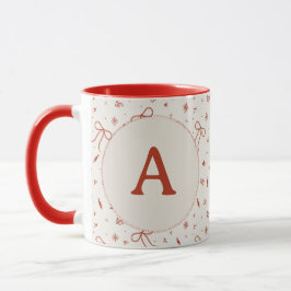 Custom Initial Festive Coquette Frohe Weihnachten Tasse