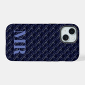 Custom Initial Large Modern Blue Lattice Rubber iPhone 15 Hülle (Rückseite (Horizontal))