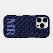 Custom Initial Large Modern Blue Lattice Rubber iPhone Hülle (Rückseite (Horizontal))
