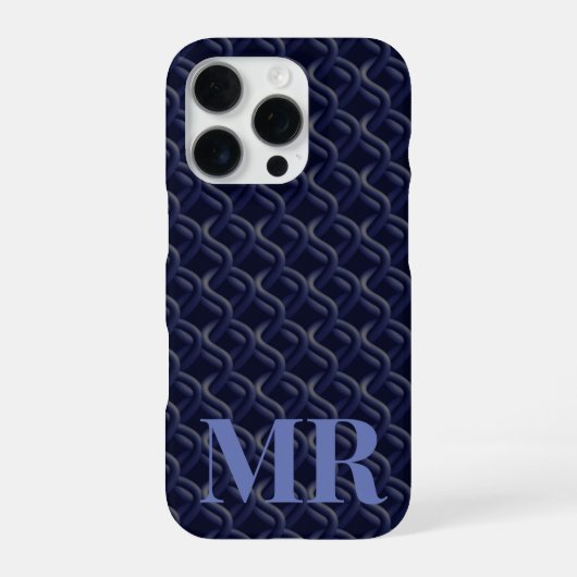 Custom Initial Large Modern Blue Lattice Rubber iPhone Hülle (Rückseite)