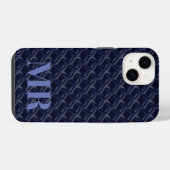 Custom Initial Large Modern Blue Lattice Rubber iPhone Hülle (Rückseite (Horizontal))