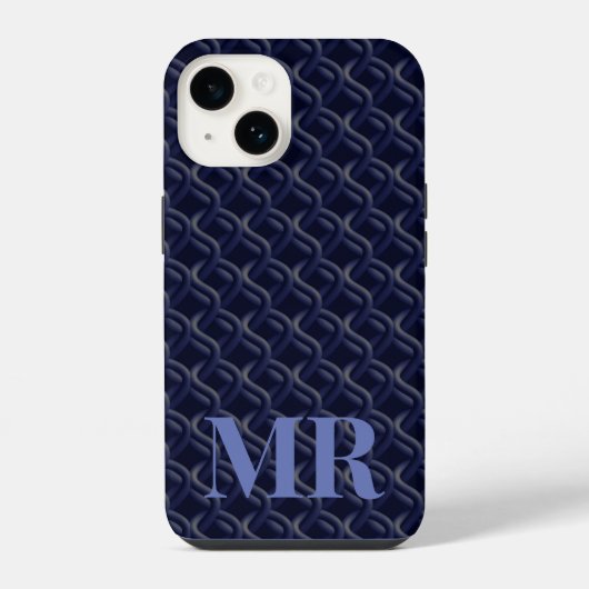 Custom Initial Large Modern Blue Lattice Rubber iPhone Hülle (Rückseite)