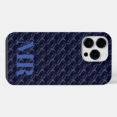 Custom Initial Large Modern Blue Lattice Rubber iPhone Hülle (Rückseite (Horizontal))