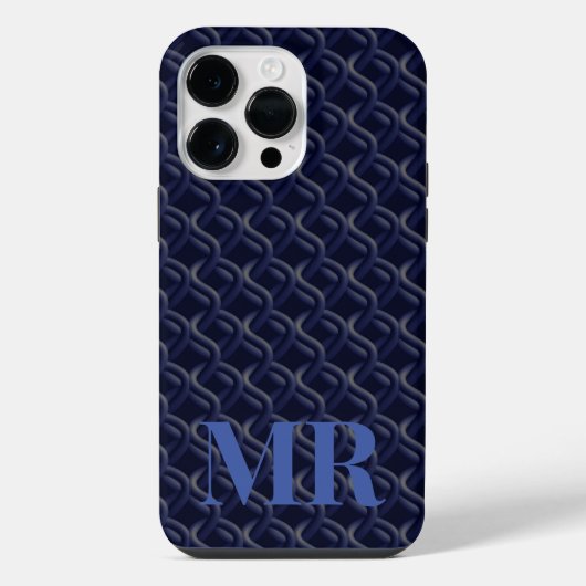 Custom Initial Large Modern Blue Lattice Rubber iPhone Hülle (Rückseite)