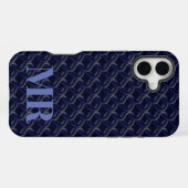 Custom Initial Large Modern Blue Lattice Rubber iPhone Hülle (Rückseite (Horizontal))