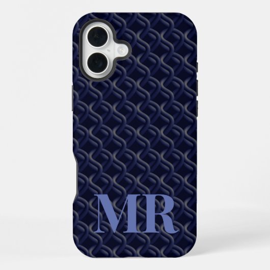 Custom Initial Large Modern Blue Lattice Rubber iPhone Hülle (Rückseite)