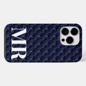 Custom Initial Large Modern Blue Lattice Rubber iPhone Hülle (Rückseite (Horizontal))