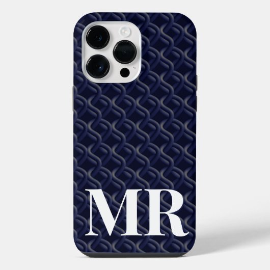 Custom Initial Large Modern Blue Lattice Rubber iPhone Hülle (Rückseite)