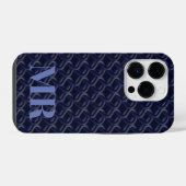 Custom Initial Large Modern Blue Lattice Rubber iPhone Hülle (Rückseite (Horizontal))