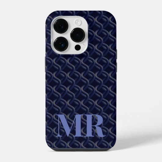 Custom Initial Large Modern Blue Lattice Rubber iPhone Hülle (Rückseite)
