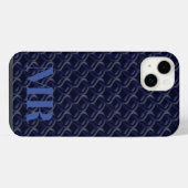 Custom Initial Large Modern Blue Lattice Rubber iPhone Hülle (Rückseite (Horizontal))