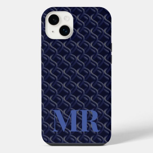 Custom Initial Large Modern Blue Lattice Rubber iPhone Hülle (Rückseite)