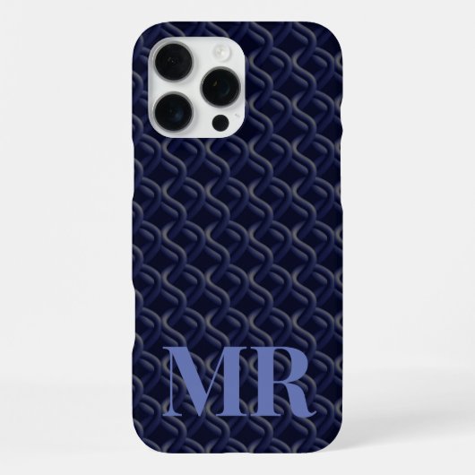 Custom Initial Large Modern Blue Lattice Rubber iPhone Hülle (Rückseite)