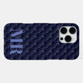 Custom Initial Large Modern Blue Lattice Rubber iPhone Hülle (Rückseite (Horizontal))