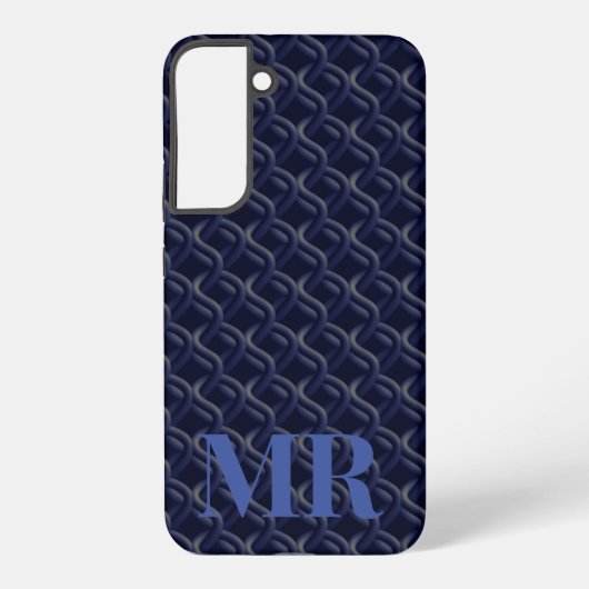 Custom Initial Large Modern Blue Lattice Rubber Samsung Galaxy Hülle (Rückseite)
