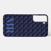 Custom Initial Large Modern Blue Lattice Rubber Samsung Galaxy Hülle (Rückseite (Horizontal))