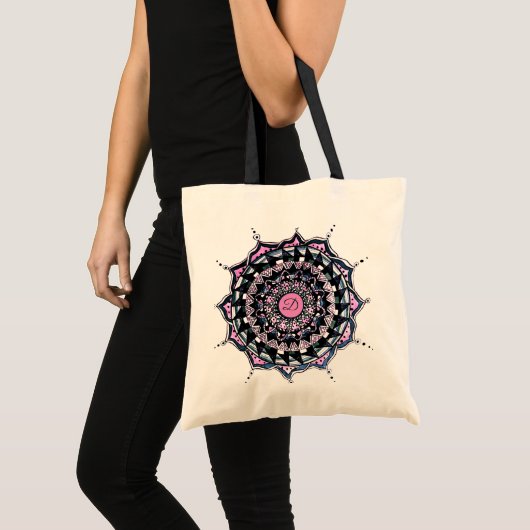 Custom Initial Mandala Design Tote Bag Tragetasche (Vorderseite (Produkt))