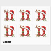 Custom initial monogram D antler Santa's snowflake Quadratischer Aufkleber (Blatt)