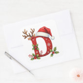 Custom initial monogram D antler Santa's snowflake Quadratischer Aufkleber (Umschlag)