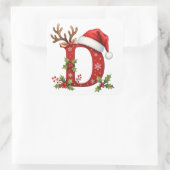 Custom initial monogram D antler Santa's snowflake Quadratischer Aufkleber (Tasche)