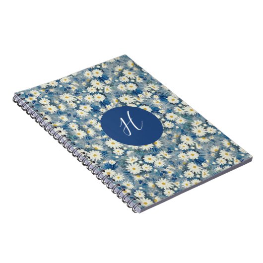 Custom Initial Monogram Daisies Floral Notebook Notizblock (Rechte Seite)