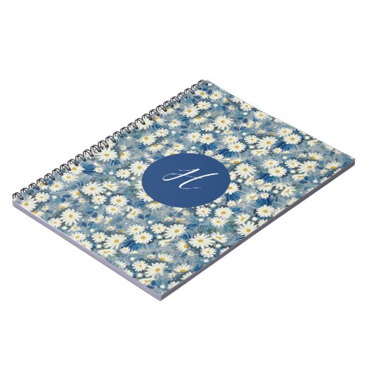 Custom Initial Monogram Daisies Floral Notebook Notizblock (Linke Seite)