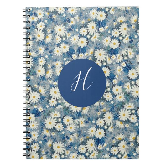 Custom Initial Monogram Daisies Floral Notebook Notizblock (Vorderseite)