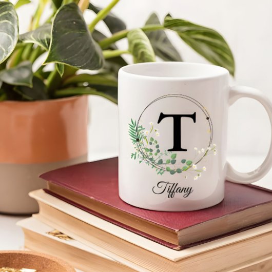 Custom Initial & Name Personalized Monogram Floral Kaffeetasse