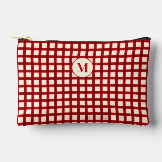 Custom Initial Name Red Gingham Girly Feminine Zubehörtasche (Vorderseite)