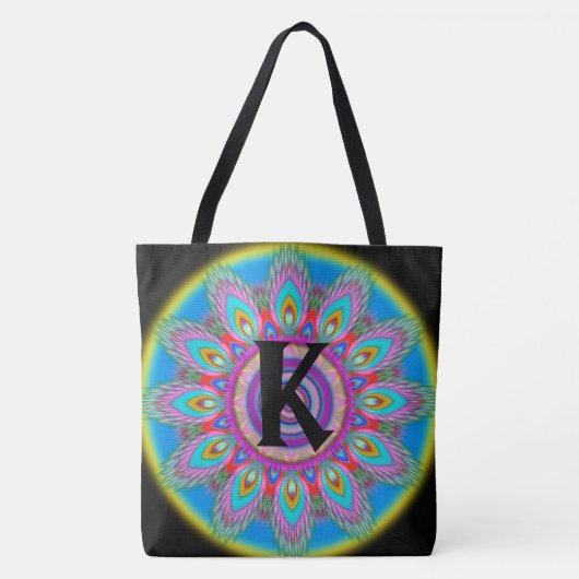 Custom Initial psychedelic Large Tasche BLACK (Vorderseite)