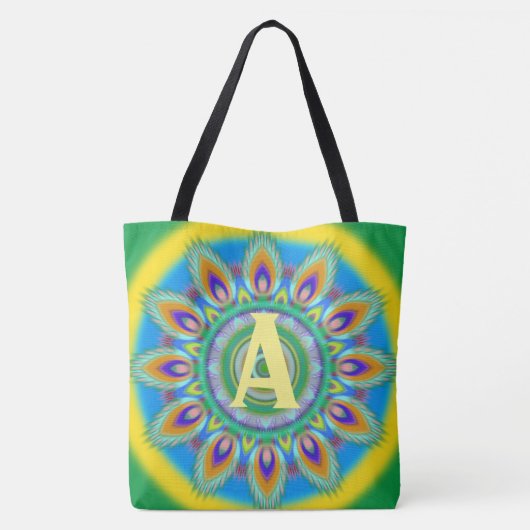 Custom Initial Psychedelic Large Tasche Grüntöne (Rückseite)