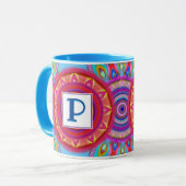 Custom Initial Psychedelic Regenbogenkaffee Tasse (Vorderseite Links)
