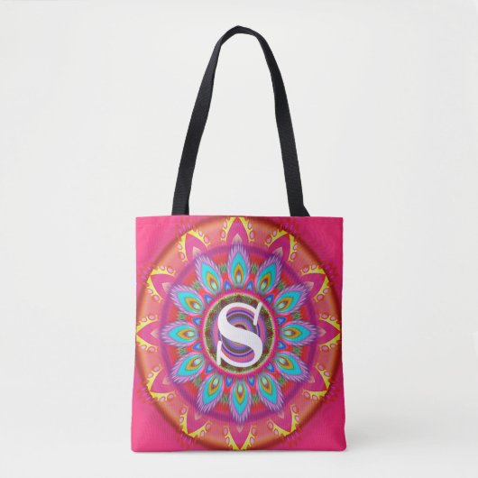 Custom Initial psychedelic Tote Bag fuchsia Tasche (Vorderseite)
