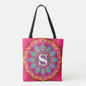 Custom Initial psychedelic Tote Bag fuchsia Tasche (Rückseite)