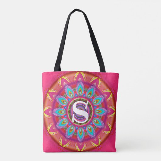 Custom Initial psychedelic Tote Bag fuchsia Tasche (Rückseite)