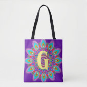 Custom Initial psychedelic Tote Bag lila Tasche (Vorderseite)