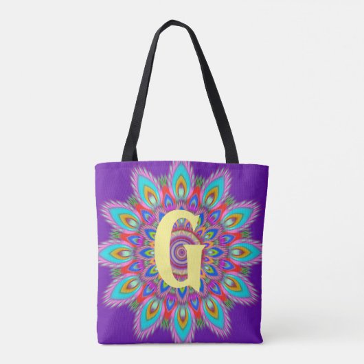 Custom Initial psychedelic Tote Bag lila Tasche (Rückseite)