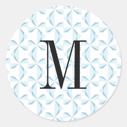 Custom Initial Sky Blue Pinwheels Runder Aufkleber (Vorderseite)
