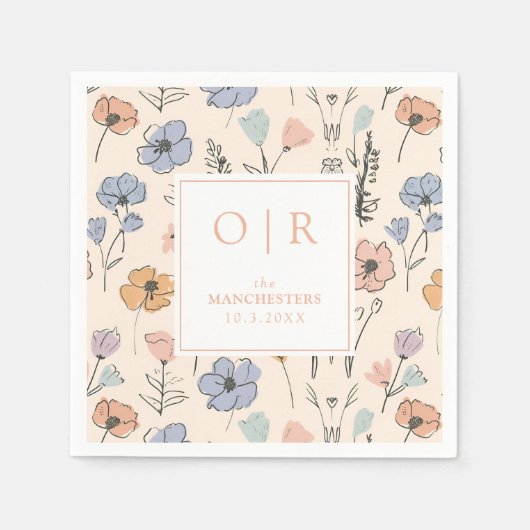 Custom Initial Spring Floral Wedding Napkins Serviette (Vorderseite)